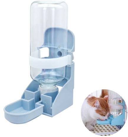 MultiValue Wasserspender für Katzen, Hängende Multifunktions Trinkflasche für Kleintiere 500ml Auslaufsichere Abnehmbare Hundewasserflasche Automatischer Trinkwasserspender für Kaninchen (Blau)