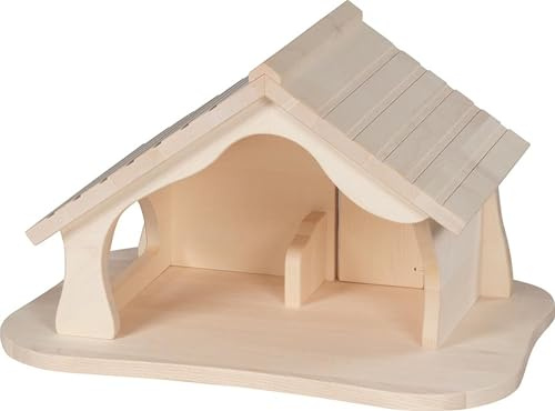 Holztiger 80612 Puppenhaus, Stall & Weihnachtskrippe aus Holz, montiert, 54 × 37,4 × 31,8 cm – ideal kombinierbar mit Holztieren & Tierfiguren