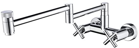 Robinet de remplissage de casserole, robinet de cuisine pliant rotatif en cuivre, mitigeur de cuisine à double interrupteur, robinet d'évier mural avec bras pivotants à double articulation, chrome
