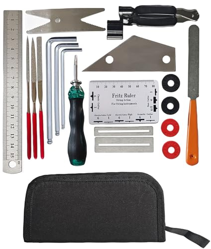 BALUKEYS Gitarren Reparatur und Wartungswerkzeug Set mit Tragetasche,20 teiliges Gitarren Reparaturzubehör für Bass,Gitarre,Ukulele, ideale Musikgeschenke für Liebhaber von Saiteninstrumenten