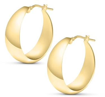 Amberta Kvinnor 925 Sterling Silver Kraftiga Creoler: Tjocka Guld Creoler 25 mm