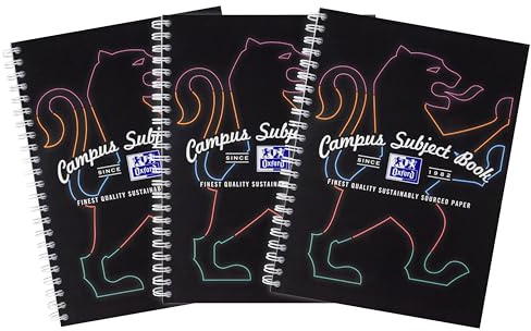Oxford Campus A4 Subject Notebook with Digital Dividers, Wirebound, 8 mm Lined with Margin, 160 Pages, Pack of 3, Optik Paper+, Black