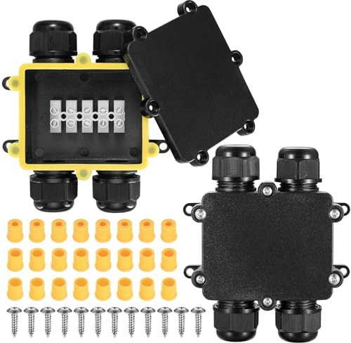 HAOCHEN 2 Stück IP68 Wasserdichte Abzweigdose Außen, Schwarz, PC+Nylon+Silikon, Wasserdicht bis IP68, 4-Wege Elektrische Anschlussdose, Kabelanschlussdose 5 mm - 14 mm