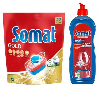 Somat Tabs 8x22 (176) AW Gold, Geschirrspül Tabs für strahlend sauberes Geschirr auch bei niedrigen Temperaturen + Somat Duo Power Experten Klarspüler 750ml