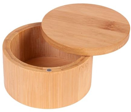 Kexpery Salero de Bambú con Tapa Giratoria Magnética Salero Caja con Tapa de Cierre Magnético Giratorio Soporte para Contenedor de Sal de Cocina Contenedor de Sal Redondo para Almacenar Pimi