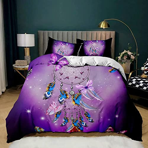 CHCHNXY Bettwäsche 200x200,Lila Traumfänger 3 Teilig Weich Und Atmungsaktiv Bettwäsche-Set,Für Jugendliche Erwachsene 1 Bettbezüge Mit Reißverschluss Und 2 Kissenbezug 80x80cm