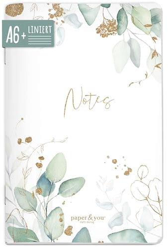 paper&you® Notizheft A6+ liniert Blattgold mit 64 Seiten, Softcover Notizbuch klein, liniertes Mini Journal - nachhaltig & klimafreundlich
