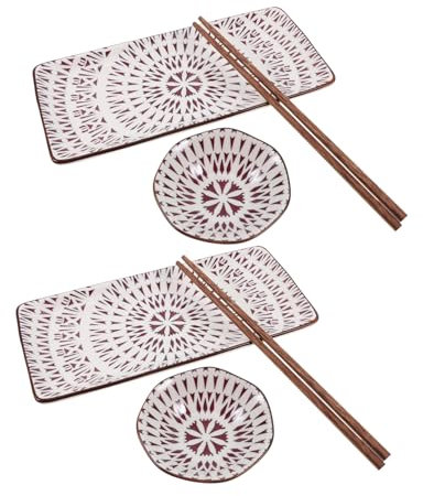 Cabilock 2sets Japanese Sushi Plate Serving Platter Sashimi Snack Dish Salad Chopsticks