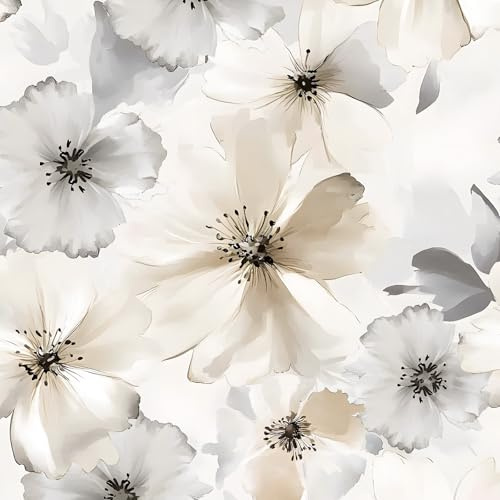 ILHIIOR White Floral Peel and Stick Wallpaper - Boho Vintage Leaf Pattern - Removable Self-Adhesive for Cabinets & Walls - 17.5''x393''