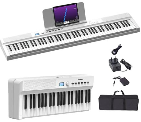 OYAYO Upgraded Folding Piano Keyboard 88 Key Full Size Semi-Weighted Keyboard Support MIDI, Bluetooth Portable Foldable Keyboard Piano with MIDI Data Cable Stand the Best Gift (White)