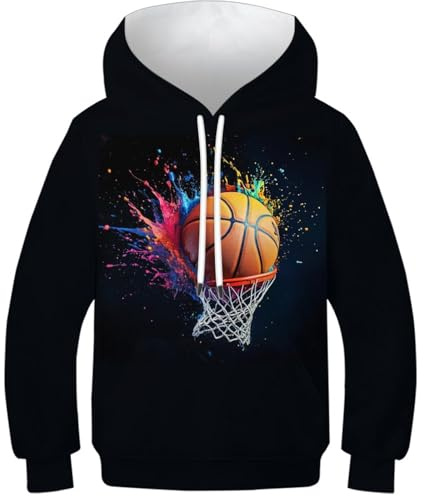 RNDKAUUIE basketboll huvtröja 3D-kläder för barn barntröjor sport tröjor långärmad, Stil-4, 10-12 år