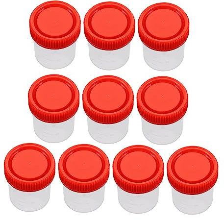 CHILDWEET Tazas De Plástico Para Pruebas Tapones De Rosca, Capacidad 60 Ml, 10 Unidades, Recipientes Para Muestras Médicas, Resistentes a Fugas y Compactas Para Uso Clínico