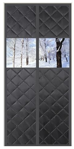 Rideau de porte magnétique à isolation thermique avec fenêtre visible – Écran de porte temporaire à fermeture automatique pour l'hiver et l'été – Housse de porte imperméable et coupe-vent