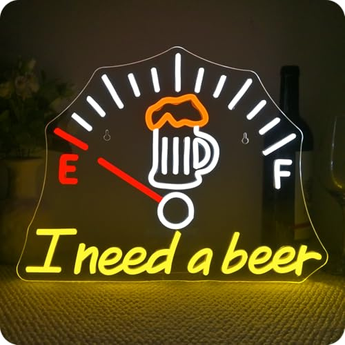 Horseneon I Need a Beer Neon Shield Beer Neon Sign LED Targa in schiuma al neon per camera da letto, bar, cantina del vino per camera da letto, casa, negozio, ristorante, hotel, decorazione