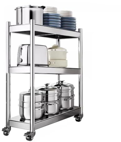 XPLKQXE Edelstahl-Küchenregal, 2/3/4/5-lagiger Badezimmerwagen Neben Dem Kühlschrank, Schmaler Rollwagen, Kleine Räume, Enge Stellen(15x40x80cm)