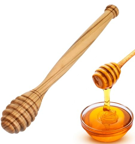 Honey Dipper Olive Wood Honey Stick Handcrafted Honey Spoon Wooden Honey Mixing Stirrer Durable Warp-Resistant Unique Honey Sticks for Waffle Pancakes Stir Tea Coffee Juice Honey Jar 6.4 Inch