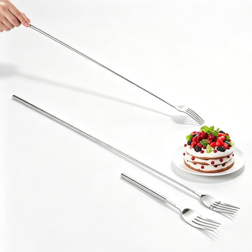 2 piezas de tenedor extensible, manejo largo, una barbacoa telescópica ajustable, cena de fruta de fruta, barbacoa, tostada de vegetales, bifurcación de acero inoxidable