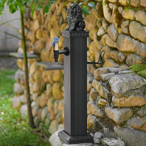 JIAOCKJIAO Colonne D'eau de Jardin Autoportante, Colonne D'eau Extérieure avec Robinet, Support de Tuyau D'arrosage pour Borne D'incendie Fixée Au Sol, Colonnes D'irrigation Carrées(Black D,30in/76cm)