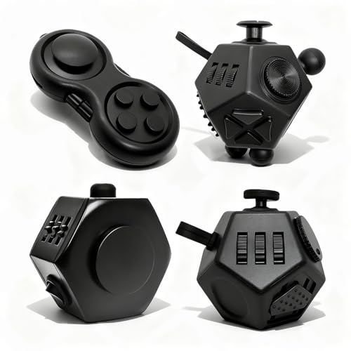 Fidget Toy Cube Set 4pcs 12 Sided Cube Relief Anxiety Improve Concentration,Fidget Toys Adults Alleviate Anxiety and Stress for Work,Fidget Toys for Kids Audible/Silent Fidgets Toys for ADD/ADHD/OCD