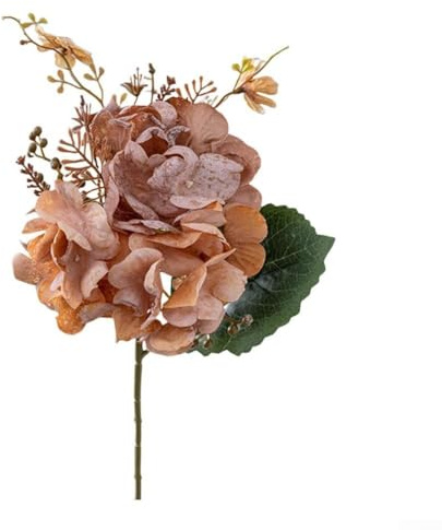 Ramo de hortensias artificiales, ramo de hortensias de seda sintética para varias ocasiones para sala de estar, comedor o decoración de boda (marrón)