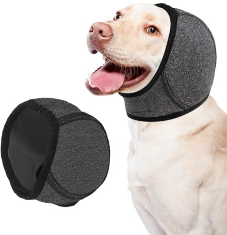 Gris L Cache-Oreilles de Natation pour Chien, Imperméable Protege Oreille Chien, Protège-Oreilles Snood pour Animaux Domestiques, Réglables Bonnet de Bain, Soulagement de l'anxiété Casque Anti Bruit