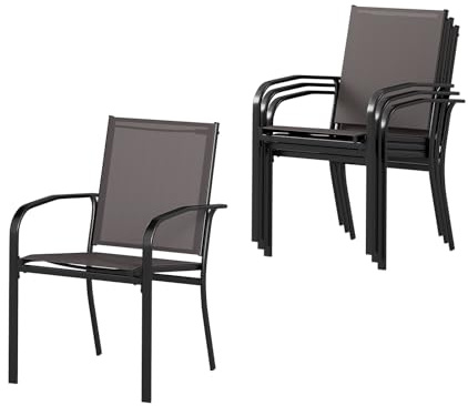 GIANTEX 2/4er Gartenstühle Stapelbar, Essstühle mit Hochlehner & Armlehnen, Balkonstühle mit Metallrahmen, Atmungsaktives Material, Stühlr für Garten Terrasse Balkon, 62,5 x 58,5 x 90 cm (4)