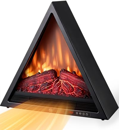 AIRMATE 1800W Elektrokamin, Dreieckiger Kamin, 3D-Flammeneffekt Kamin Elektrisch, 4 Flammenfarben, Elektrischer Kamin, Elektro Kamin, Led Kamin, Elektrokamin mit Heizung, 24 Timer, Thermostat