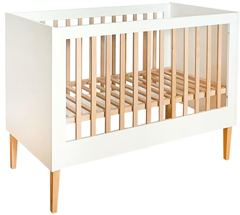 Unique Nature ILA Babybett 120x60 cm weiß – höhenverstellbares Kinderbett aus massivem Buchenholz & MDF, modernes Design, nachhaltig & stabil
