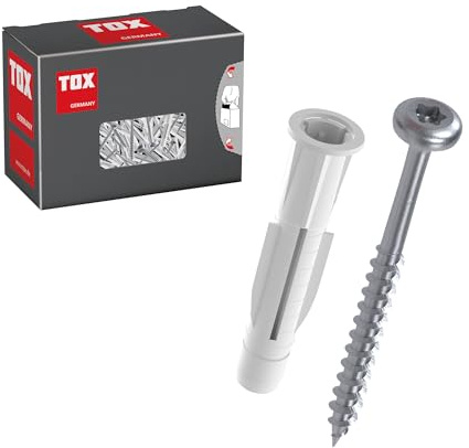 TOX Allzweckdübel TRIKA 8/51 + S, Dübel und Panheadschraube für fast alle Baustoffe, einfache Montage, mitdrehsicher, Dübelkappe schont die Oberfläche, 20 Stück im Karton, 01119185