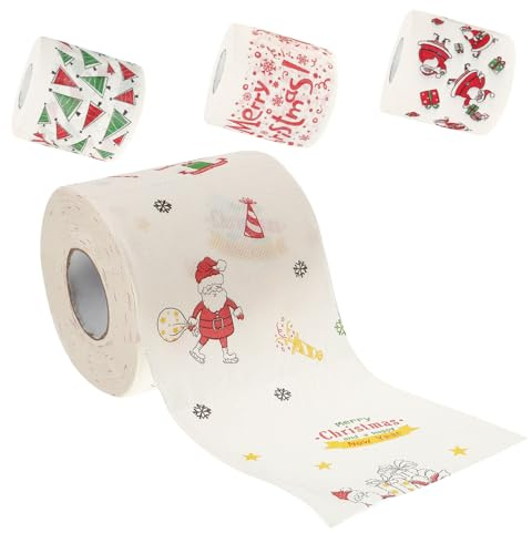BAZEITFLOW 4 Rouleaux Papier Toilette de Noël Décoratif Doux et Confortable pour Salle de Bain Motifs Festifs Sapin Cadeau Lettres Couleurs Usage Domestique et Restauration