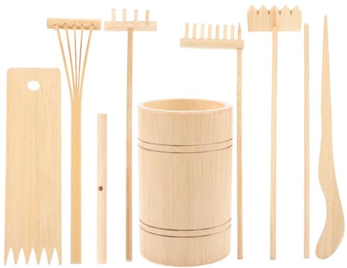SUPVOX Mini Râteau De Jardin Zen en Bois Solide pour Contemplation Et Décoration Intérieure, Ensemble 7 Pièces pour Maison, Bureau Et Studio De Yoga