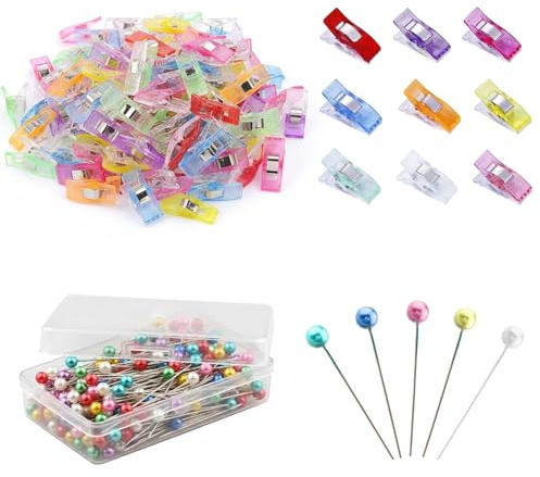 FDHBDF 200 stycken stift med huvud 50 stycken sömnadsklämmor färgade tygklämmor färgglada nålar, sömnadstillbehör för kostymdesign peruktillverkning, gör-det-själv hantverksverktyg
