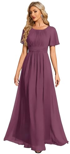 Ever-Pretty Women's Maxi Bridesmaid Dress with Ruffles Sleeve Pleated Elegant Chiffon 01840