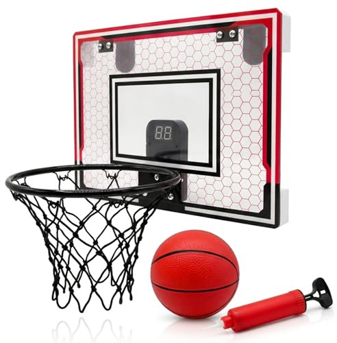 CUVE ACE - Mini Canasta Baloncesto Infantil Interior con Marcador Electrónico – Incluye Balon Silencioso Baloncesto e Hinchador - Canasta para Habitacion Ajustable a 1,2–3,05 m con Aro Metálico
