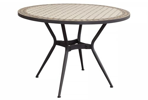 milani home - tavolo da giardino rotondo, Anxo, piano mosaico, diametro 110 cm, antracite
