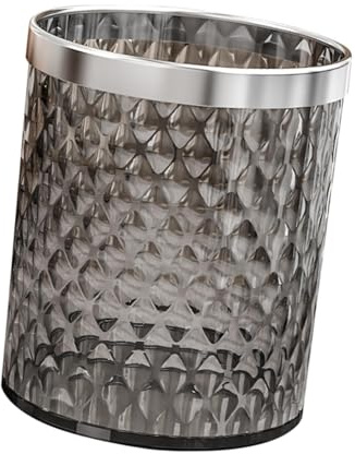 Yunmeryker Papelera Redonda Contenedor de Basura Cubo de Residuos Papelera Moderna Transparencia Pulsador Material PP Adecuado para Baño Dormitorio, Gris, Individual