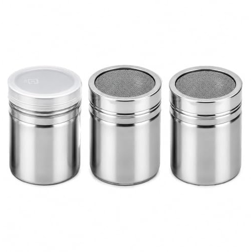 3 PCS Flour Shaker, 7oz Stainless Steel Powder Duster, Fine Mesh Sugar, Cocoa, Salt, Icing Sugar Sifter for Baking, Cooking, DIY Crafts, Kitchen Tool for Even Powder, Easy to Clean, Durable