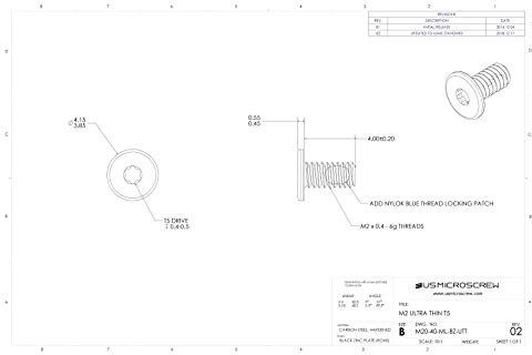M2 – 0,4 x 4 mm Maschinenschraube, schwarz, verzinkter Stahl, ultradünner Kopf, 6-Lobe-Antrieb (100 Stück) – M20-40-M-BZ-UTT