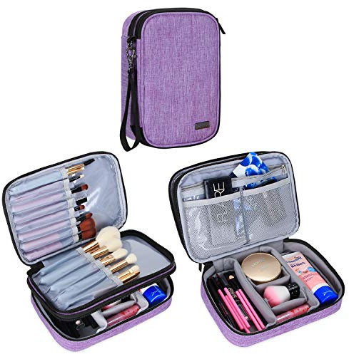 Teamoy Travel Makeup Brush Case(up to 8.8), Professional Makeup Train Organizer Bag with Handle Strap for Makeup Brushes and Makeup Essentials-Medium, Purple(No Accessories Included)