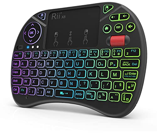 Rii Mini (Nouveauté) Clavier X8 Wireless Français Ergonomique sans Fil avec Touchpad pour Smart TV, Mini PC, HTPC, Console, Ordinateur