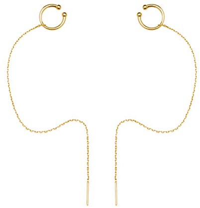 SLUYNZ 925 Sterling Silver Cuff Earrings Chain for Women Crawler Earrings Wrap Climber Earrings Cool Earrings(yellow gold)