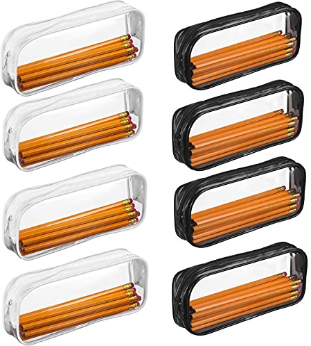 AMZMUKAUP 8-teiliges Federmäppchen, transparent, PVC, Federmäppchen, Make-up-Tasche, große Kapazität, mit Reißverschluss, für Schreibwaren, Kosmetik, Aufbewahrung