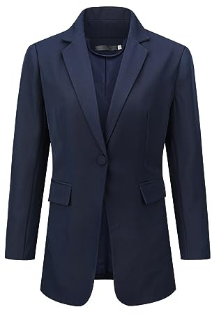 YUNCLOS Fritidsjackor för kvinnor långärmad arbete kontor blazer elegant affärsdräkt jacka, marinblå, M