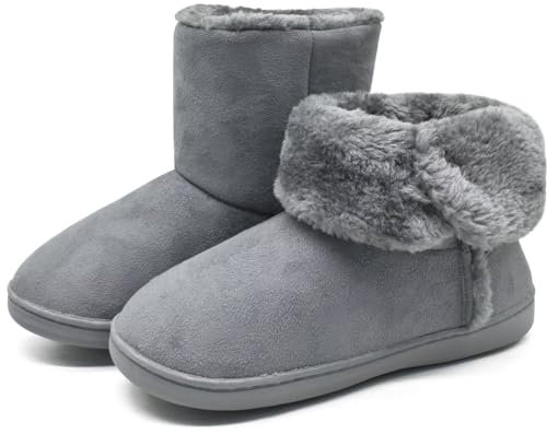 KuaiLu Zapatillas Casa Bota Mujer Invierno Cerradas Babuchas Señoras Caliente Peluche Lana Pelo Altas Pantuflas Botines Comoda Pantufas Mulher Calcetines Interior Patucos Slippers Gris 38-39