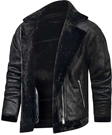Giacca da Uomo in Pelle PU Antivento Moto Teddy Baseball Casual Similpelle Motociclista Vera Pelle, Le Noir-e, XXXL