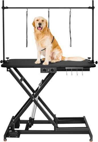 Kalolary Electric Trimmtisch Tierpflegetisch Schertisch Pflegetisch, Hochleistungs Professionelles X Lift Dog Pflegetisch mit Antistatischen Nicht Schlupf Gummi Tischplatten, und Klemmen und Arme