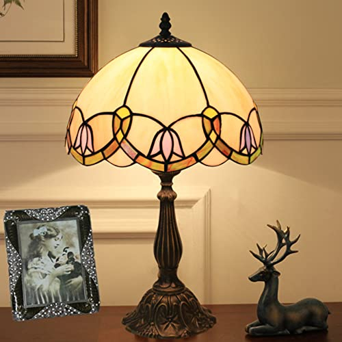 BOTOWI Tiffany-Lampe, gelber Buntglas-Lampenschirm, Tulpenblumen-Tischlampe, antiker Schreibtisch Leselicht Dekor Schlafzimmer, Wohnzimmer, Haus, Büro, 12X12X19 Zoll