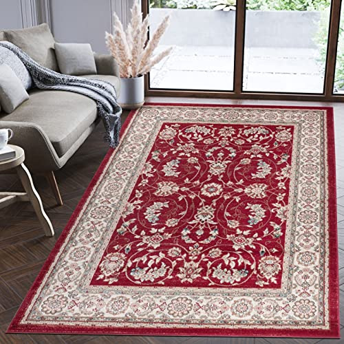 Mazovia Teppich Flur 140x200cm Rot Klassisch Traditionell Weich Mittelflor | Teppich für Eingangsbereich Küche Büro Wohnzimmer Schlafzimmer Pflegeleicht Fußbodenheizungsgeeignet Synthetisch Stilvoll