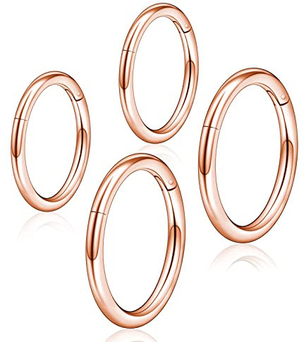Longbeauty Piercing Ring Titan G23 Damen Herren 16G Nasenpiercing Ohrpiercing Hoops Septum Clicker 8mm für Knorpel Helix Daith Ohr Piercing Schmuck, 4 Pcs, Rosegold