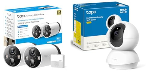TP-Link Tapo C420S2 Überwachungskamera Aussen, 2K Hochauflösung, 5200mAh wiederaufladbarer Akku, Vollfarb-Nachtsicht Tapo C200 360°-WLAN-Überwachungskamera für den Innenbereich, FHD 1080P
